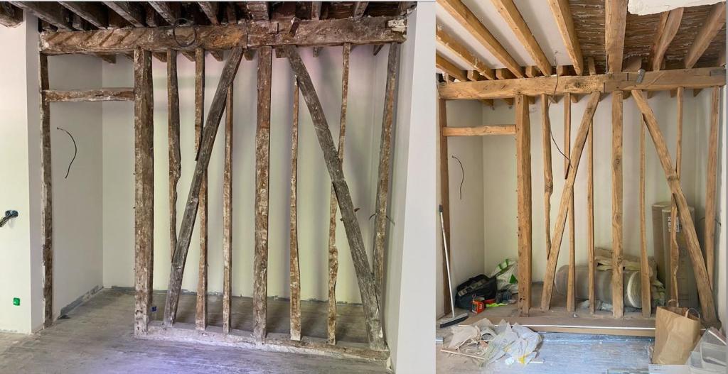 Avant après mur en colombage résultat après&nbsp;sablage