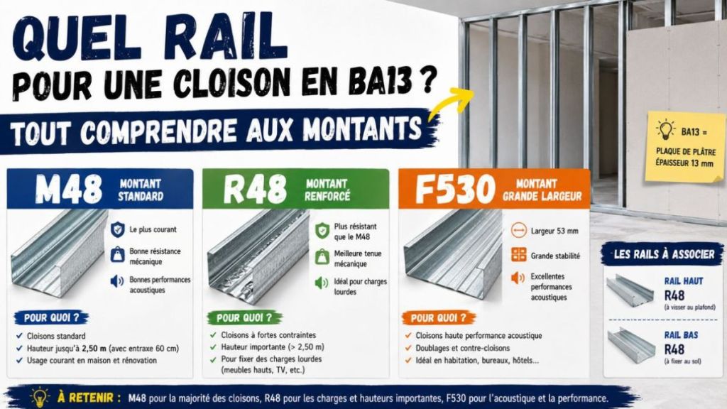 Quel rail pour une cloison en BA13 ? Tout comprendre aux montants M48, R48 et F530